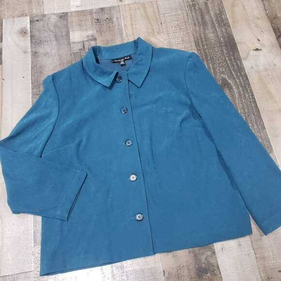 𝅺TEAL Blue Faux Suede Button Up Long Sleeves Blouse Shacket Collared Plus Size - Picture 1 of 9